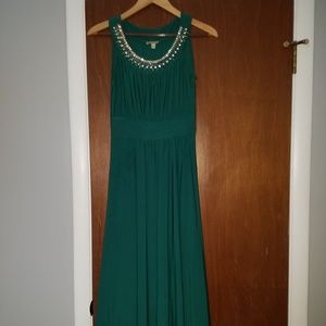 Emerald Green Maxi dress with jeweled neckline
